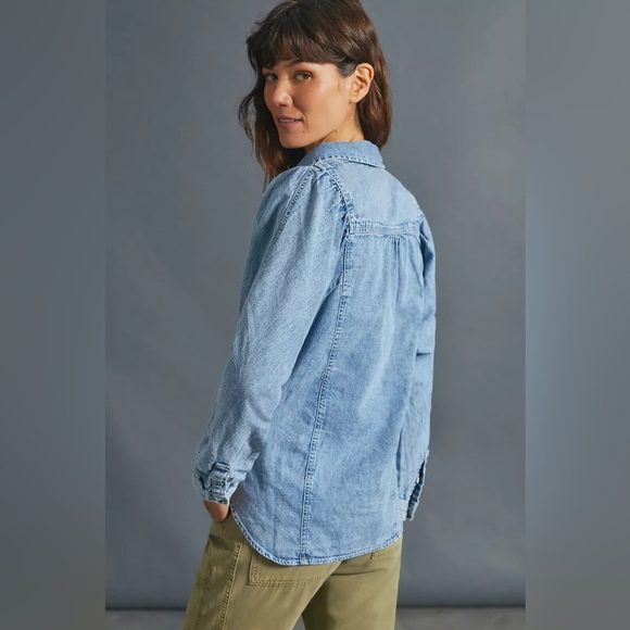 Anthropologie Pilcro Dylan Puff Sleeves Denim Buttondown Shirt Size M - Picture 3 of 8
